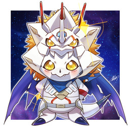 anthro blush chibi cosplay evolutionary_family kerchief male sky solo star starry_sky white_body yellow_eyes yuri_arisato bandai_namco digimon digimon_ghost_game digimon_(species) gammamon siriusmon 1:1