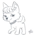 collar female feral looking_back simple_background solo standing three-quarter_view white_background young young_feral nekostar paw_patrol sweetie_(paw_patrol) canid canine canis domestic_dog mammal monochrome signature