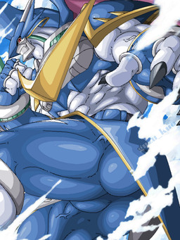 abs anthro armor beverage biceps big_muscles blue_body claws clothing finger_claws fingerless_gloves gauntlets gloves handwear headgear helmet horn male muscular muscular_male muscular_thighs pecs pose red_eyes solo tight_clothing vein veiny_muscles white_body wings guzu_kuo bandai_namco digimon mythology digimon_(species) dragon humanoid mythological_creature mythological_scalie scalie ulforceveedramon 2025 3:4 blue_theme digital_drawing_(artwork) digital_media_(artwork)