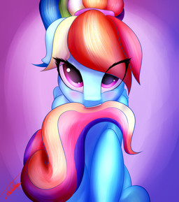bite blush female feral hair looking_at_viewer solo tail tail_bite tail_in_mouth elzzombie friendship_is_magic hasbro my_little_pony rainbow_dash_(mlp) equid equine horse mammal pony 2015 absurd_res hi_res
