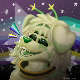antennae_(anatomy) anthro black_eyes collar green_lips green_nose green_tongue hair lgbt_pride lips long_hair male markings night pride_color_flag pride_colors solo spots spotted_markings star star_(marking) teeth tongue yellow_body jeyco_shiba alien_dog bird_dog canid canine canis domestic_dog golden_retriever hunting_dog mammal retriever 1:1 absurd_res digital_drawing_(artwork) digital_media_(artwork) digital_painting_(artwork) hi_res painting_(artwork)