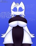 anthro big_breasts breast_squish breasts clothing dialogue embarrassed female fluffy legwear looking_down secretly_loves_it slit_dress solo squish text thigh_highs under_boob wide_hips euphorica discord_(app) clyde_(discord) felid feline mammal hi_res