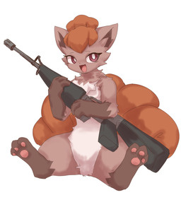 3_toes ambiguous_gender anthro assault_rifle featureless_crotch feet front_view fur gun holding_gun holding_object holding_ranged_weapon holding_rifle holding_weapon kemono m16 m16a1 multi_tail open_mouth open_smile pawpads paws ranged_weapon rifle ruff semi-anthro simple_background sitting smile solo tail toes weapon white_background ph_(pixiv) nintendo pokemon canid generation_1_pokemon mammal pokemon_(species) vulpix 2024 description_request hi_res korean_description