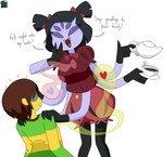 anthro body_swap clothed clothing duo female ftm_transformation gender_transformation male mtf_transformation multi_arm multi_eye multi_limb soul transformation dezzy_draws deltarune undertale undertale_(series) kris_(deltarune) muffet arachnid arthropod human humanoid mammal spider hi_res