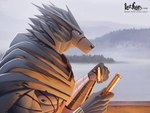 anthro blood bodily_fluids cloak clothing holding_object holding_weapon lake male nipples reloading solo torn_clothing weapon wounded wrist_bracers hiverdose last_fables the_slayer_(last_fables) canid canine canis mammal wolf 4:3