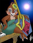 anthro barefoot blue_eyes blue_eyeshadow blush brown_body brown_fur buckteeth clothed clothing dress eyeshadow feet female fur keyboard_instrument lei makeup musical_instrument open_mouth piano red_nose scut_tail short_tail solo tail teeth chris_fischer chip_'n_dale disney clarice_(disney) chipmunk ground_squirrel mammal rodent sciurid 2006