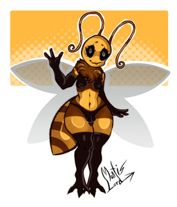 3_toes anthro breasts feet fur genitals gynomorph intersex multicolored_body multicolored_fur penis sapphire_safa size_difference small_breasts small_penis small_waist solo toes wings mantis_lord sapphire_safari arthropod bee hymenopteran insect hi_res