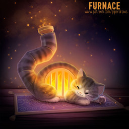 ambiguous_gender eyes_closed feral fire firelight fireplace fur furnace glowing grey_body grey_fur humor pawpads pun rug sleeping solo sparks stovepipe text visual_pun whiskers white_body white_fur piper_thibodeau animate_inanimate domestic_cat felid feline felis mammal 1:1 2021 digital_media_(artwork) digital_painting_(artwork) painting_(artwork) url