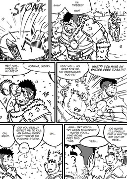 armor dialogue male male/male profanity snow text husky92 european_mythology greek_mythology mythology bovid bovine humanoid mammal minotaur orc black_and_white comic english_text hi_res monochrome multiple_scenes