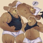 anthro belly brown_body brown_fur bulge clothing facial_scar fur male missing_eye musclegut muscular navel nipples pecs scar shirt sleeping solo tank_top topwear underwear chonkyjohn mihoyo zenless_zone_zero ben_bigger bear mammal 1:1 absurd_res hi_res