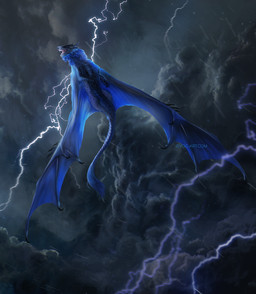 ambiguous_gender blue_body blue_hair blue_scales claws detailed_background electricity feral flying hair horn lightning membrane_(anatomy) membranous_wings night open_mouth outside raining scales solo tail teeth tongue wings isvoc european_mythology mythology dragon mythological_creature mythological_scalie scalie western_dragon 2022 digital_media_(artwork) hi_res