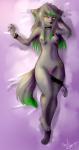 accessory anthro breasts female fur garter genitals grey_body grey_fur hair long_hair pose pussy solo yellow_eyes caatnip avalia canid canine canis domestic_dog mammal wolf