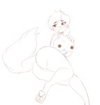 anthro big_butt blush breasts butt female genitals looking_aside nipples nude pawpads pussy smile solo clovercloves dimmi_(dimwitdog) canid canine canis domestic_dog mammal absurd_res hi_res monochrome