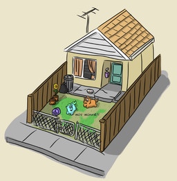 ambiguous_feral ambiguous_gender baby_talk bag blue_body blue_fur blue_hair blue_tail bowl brown_hair brown_tail building container curtains dialogue door duo eye_contact fence feral flower fur hair house looking_at_another neonate orange_body orange_fur outside pet_bowl plant plant_pot potted_plant running sunflower tail text trash_bag trash_can window young young_ambiguous young_feral carpdime fluffy_pony billy_(carpdime) fluffy_pony_(species) mammal 2021 digital_media_(artwork) english_text picsart_(artwork) shaded