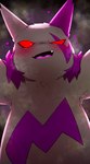 anthro armpit_tuft belly blush bodily_fluids corruption evil_face heart_symbol looking_at_viewer looming_over male musk musk_clouds red_eyes slightly_chubby solo sweat matchstick_39 nintendo pokemon generation_3_pokemon pokemon_(species) zangoose hi_res