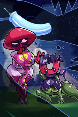 abs areola balls big_breasts big_penis biped bodily_fluids breasts clothed clothing costume detailed_background duo_focus eyelashes feet female fingers fishnet_clothing front_view fungus genital_fluids genitals gloves green_body group handwear headgear headkerchief headwear kerchief male nipples not_furry penis pose precum purple_body purple_eyes scarf standing thick_thighs trio under_boob vulva wide_hips doregami electronic_arts plants_vs._zombies plants_vs._zombies_heroes popcap_games nightcap_(pvz) elemental_creature elemental_humanoid fungi_fauna fungi_humanoid ghost humanoid magnet-shroom spirit 2023 digital_drawing_(artwork) digital_media_(artwork) hi_res