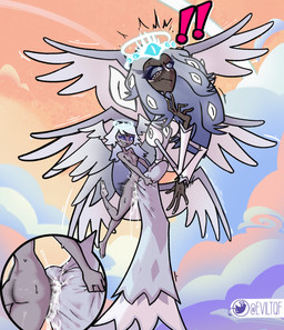 anal anal_penetration angry anus balls blue_eyes blush bodily_fluids breasts butt clothed clothing cum duo erection exclamation_point feathered_wings feathers female female_penetrated forced forced_in_fabric freckles genital_fluids genitals grey_body grey_skin gynomorph gynomorph/female gynomorph_penetrating hair halo humanoid_genitalia humanoid_penis intersex intersex/female intersex_penetrating long_hair not_furry penetration penile penile_penetration penis questionable_consent rape sex size_difference smile surprise_buttsex surprise_sex through_clothing tight_clothing wings eviltqf hazbin_hotel hellaverse emily_(hazbin_hotel) sera_(hazbin_hotel) angel angel_humanoid humanoid mammal seraph_(angel) winged_humanoid digital_media_(artwork) hi_res incest_(lore) sibling_(lore)