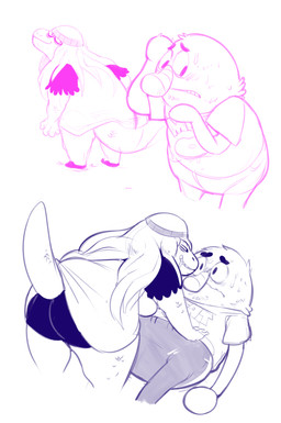 anthro beanie bent_over big_butt black_bottomwear black_clothing black_pants bodily_fluids bottomwear butt clothed clothing dominant dominant_female drooling duo female hair hand_on_another's_hip hand_on_hip hat headgear headwear looking_at_another lying male male/female obese obese_female on_back overweight overweight_female pants puppet rear_view saliva sexual_harassment shirt skirt submissive submissive_male suggestive sweat sweatpants t-shirt tail tail_under_skirt topwear upskirt mangneto cartoon_network the_amazing_world_of_gumball alison_sandra_gator rocky_robinson alligator alligatorid crocodilian reptile scalie unknown_species hi_res monochrome