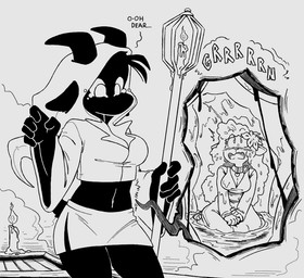 2_horns anthro anthro_pred anthro_prey boat breasts cleavage clothed clothing dialogue duo extreme_size_difference female female_pred female_prey furgonomic_headwear furgonomic_hood furgonomics horn internal looking_down midriff navel onomatopoeia oral_vore size_difference sound_effects text vehicle vore watercraft emmacat64 mallory_(jaybat11) bovid caprine felid goat mammal 2023 digital_drawing_(artwork) digital_media_(artwork) english_description english_text greyscale monochrome