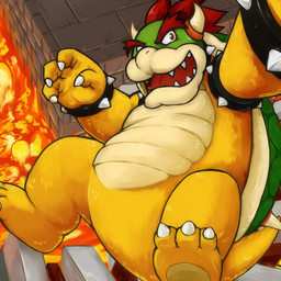 anthro belly detailed_background fire humanoid_hands male slightly_chubby solo teeth tongue inuryu mario_bros nintendo bowser koopa scalie 1:1 2015