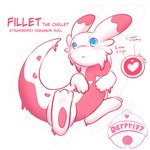 alternate_form ambiguous_gender blue_eyes blush cheek_tuft dipstick_ears dripping ear_markings facial_tuft feral food fur heart_(marking) heart_symbol logo markings multicolored_ears pink_markings simple_background solo tail text tuft white_body white_fur derpy197 palworld pocketpair fan_character fillet_(derpy197) chillet food_creature mammal mustelid pal_(species) 1:1 2024 artist_logo digital_media_(artwork) english_text hi_res