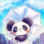 anthro biped blush building chibi cloud kemono outside parasol solo white_body araru bear giant_panda mammal 1:1 2024 hi_res