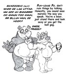 angry anthro dialogue duo gag genitals humanoid_genitalia humanoid_penis male male/male musclegut muscular navel nipples nude penis simple_background text white_background brucebadger dreamworks kung_fu_panda bruce_(brucebadger) master_po_ping badger bear giant_panda mammal mustelid musteline english_text greyscale monochrome