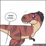 ambiguous_gender dialogue feral greeting sharp_teeth solo speech_bubble teeth text pet_foolery roxy_the_t-rex dinosaur prehistoric_species reptile scalie theropod tyrannosaurid tyrannosauroid tyrannosaurus tyrannosaurus_rex 1:1 english_text