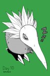 beak claws eyes_closed feral green_background long_beak mask simple_background sitting sleeping solo sound_effects vowelless vowelless_sound_effect zzz artcetona bandai_namco digimon digimon_(species) kiwimon 2:3 hi_res