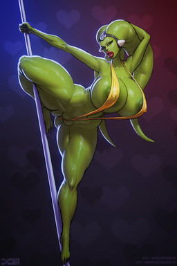 areola areola_slip big_breasts bikini breasts butt butt_from_the_front clothing collarbone eyebrows eyelashes feet female female_humanoid genitals glistening glistening_body glistening_breasts glistening_skin gold_bikini gold_swimwear green_areola green_body green_skin huge_breasts lekku_(anatomy) lips nipple_outline not_furry one-piece_swimsuit pole pussy_floss sling_bikini solo stripper_pole swimwear thick_lips thick_thighs two-piece_swimsuit vulva wide_hips barretxiii golden_week star_wars oola alien alien_humanoid humanoid twi'lek 2026