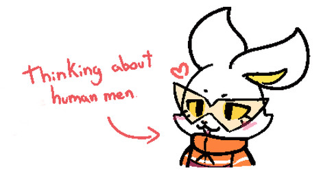 :3 anthro black_eyes black_nose blush cheek_tuft clothing directional_arrow drawstring_topwear eyebrows eyelashes eyewear facial_tuft female female_anthro fur glasses happy heart_symbol human_fetish jacket open_:3 orange_clothing orange_jacket orange_sweater orange_topwear pink_nose pointy_sunglasses reverse_furry simple_background solo sweater text topwear tuft white_background white_body white_fur yellow_inner_ear yellow_sclera kekitopu bombun bombun_(kekitopu) lagomorph leporid mammal rabbit english_text
