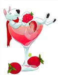 ambiguous_gender anthro beverage biped eyes_closed food fruit plant raspberry red_scarf scarf simple_background solo strawberry white_background pouchmonster canid canine canis domestic_dog mammal 2014