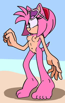 anthro beach big_feet biped breasts feet female female_anthro genitals nipples nude outside pink_body side_view smile solo standing tail vulva water randomguy999 sega sonic_the_hedgehog_(series) amy_rose eulipotyphlan hedgehog mammal absurd_res hi_res
