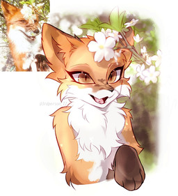 anthro brown_eyes brown_markings cheek_tuft eyelashes facial_tuft fangs female flower fur markings nude open_mouth open_smile orange_body orange_fur pink_tongue plant simple_background smile solo teeth tongue tree tuft white_background white_body white_flower white_fur 3rdperson_iz canid canine fox mammal red_fox true_fox colored digital_drawing_(artwork) digital_media_(artwork) hi_res reference_image shaded