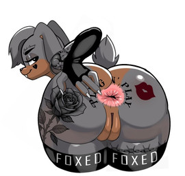 anthro anus arm_tattoo barbed_wire_tattoo bedroom_eyes big_butt brown_body brown_fur buckteeth butt butt_tattoo clothing eyebrows facial_tattoo female fingerless_gloves fingernails foxxed fur genitals gloves grey_body grey_fur handwear leg_tattoo nails narrowed_eyes puffy_anus rose_tattoo seductive smile smiling_at_viewer smirk smirking_at_viewer solo spread_butt spreading tattoo teeth thick_eyebrows thick_thighs vulva lord_gonh victoria_(bunnysimp) lagomorph leporid mammal rabbit