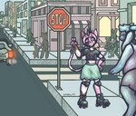 ambiguous_gender anthro city duo female male male/female motor_vehicle skating urban smuthe_(artist) beau_(beaumosexuality) kitty_(character) bovid caprine domestic_cat felid feline felis goat mammal hi_res nonbinary_(lore)