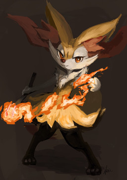 3_fingers 3_toes :3 ambiguous_anthro ambiguous_gender anthro arm_tuft biped black_body black_fur cheek_tuft chest_tuft digitigrade dipstick_tail elemental_manipulation eyelashes facial_tuft feet fingers fire fire_manipulation flat_chested front_view fur hip_tuft holding_object holding_stick inner_ear_fluff looking_at_viewer markings multicolored_body multicolored_fur narrowed_eyes nude_ambiguous nude_anthro orange_body orange_eyes orange_fur orange_inner_ear_fluff orange_tail_tip pointy_ears prick_ears shoulder_tuft simple_background snout solo standing stick tail tail_markings toes tuft two_tone_tail white_body white_fur wide_stance yellow_body yellow_fur yellow_tail ikei nintendo pokemon braixen canid generation_6_pokemon mammal pokemon_(species) 2021 digital_media_(artwork) digital_painting_(artwork) full-length_portrait hi_res japanese_description painting_(artwork) portrait shaded signature sketch translated_description