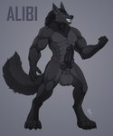 abs animal_genitalia animal_penis anthro balls big_balls big_feet big_penis black_body black_fur black_penis black_sclera blue_eyes canine_genitalia canine_penis claws digitigrade erection feet fluffy fluffy_tail fur genitals glowing glowing_eyes grey_background grey_body grey_fur grin heavy_balls knot looking_at_viewer male muscular neck_tuft nude penis retracted_sheath sheath simple_background smile solo tail teeth tuft alibiwolf mythology alibi_(alibiwolf) canid canine canis mammal mythological_canine mythological_creature werecanid werecanine werecreature werewolf wolf hi_res model_sheet