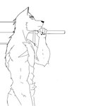 abs anthro clothed clothing eye_scar facial_scar looking_at_viewer male melee_weapon muscular muscular_male pants_only scar side_view simple_background solo sword topless weapon white_background 1:1 absurd_res hi_res monochrome