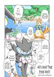 comic detailed_background duo_focus english_text felid female feral fish floatzel flower food forest fruit generation_4_pokemon group kemono luxray male mammal marine mikaduki_karasu mustelid nintendo outside plant pokemon pokemon_(species) redoxx rozelyn_the_floatzel_(mischievous-skunk) smile text third-party_edit translated tree water yellow_eyes