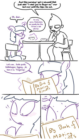 blush book chair container cup dialogue female furniture horn male reading sitting text the_weaver friendship_is_magic hasbro my_little_pony mythology anon twilight_sparkle_(mlp) equid equine human mammal mythological_creature mythological_equine unicorn comic english_text
