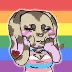 anthro birthmark breasts chibi clothed clothing ear_markings eyes_closed facial_markings female fully_clothed happy head_markings heart_(marking) heart_on_body heart_symbol lgbt_pride markings pride_color_background pride_color_clothing pride_color_shirt pride_color_topwear pride_colors rainbow_background rainbow_pride_colors rainbow_symbol shirt simple_background six-stripe_rainbow_pride_colors small_breasts smile solo standing toony topwear transgender_pride_colors headless_hound_art christy domestic_rabbit lagomorph leporid lop_rabbit mammal oryctolagus rabbit 1:1 2019