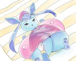 big_breasts breasts bulging_breasts cleavage cleavage_overflow clothed clothing duo eeveelution erect_nipples female generation_4_pokemon glaceon heart_pawpads holowear_(pokemon) huge_breasts human humanoid_hands hyper hyper_breasts immobile interspecies male male/female mammal nintendo nipples overweight overweight_female pawpads pink_unite_style_glaceon pokemon pokemon_(species) pokemon_unite pokephilia tapirclip volo_(pokemon)