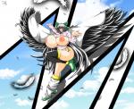 big_breasts black_hair breasts clothed clothing feathered_wings feathers female hair huge_breasts long_hair nipples not_furry open_clothing open_shirt open_topwear pose shirt solo topwear wings nico_oyabin asian_mythology east_asian_mythology mythology touhou utsuho_reiuji avian humanoid mythological_avian mythological_bird mythological_creature three-legged_crow winged_humanoid hi_res