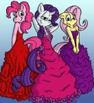 2018 anthro anthrofied backless_clothing backless_dress bare_back bare_shoulders breasts cleavage clothed clothing david_hopkins dress earth_pony equid equine female fluttershy_(mlp) friendship_is_magic full-length_portrait group hair hasbro hi_res horn horse looking_at_viewer looking_back mammal my_little_pony mythological_creature mythological_equine mythology pink_hair pinkie_pie_(mlp) pony portrait purple_hair rarity_(mlp) rear_view simple_background smile unicorn