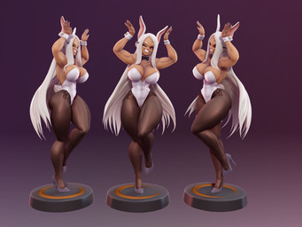 abs animal_ears animal_tail big_breasts black_bow_tie bow_tie breasts clothing cuffs_(clothing) eyelashes female footwear front_view fur grey_clothing grey_footwear grey_high_heels hair high_heels legwear leotard long_hair muscular muscular_female navel_outline on_one_leg one_eye_closed pantyhose purple_background raised_arms red_eyes shoes simple_background smile solo standing thick_thighs white_body white_clothing white_fur white_hair white_leotard wide_hips wink the-great-pipmax my_hero_academia rumi_usagiyama animal_humanoid humanoid lagomorph lagomorph_humanoid leporid_humanoid mammal mammal_humanoid rabbit_humanoid 3d_(artwork) 4:3 digital_media_(artwork) hi_res