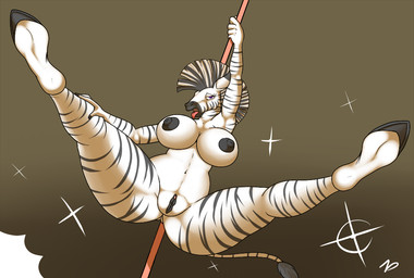 1_toe anthro areola black_nipples black_vulva breasts dancing feet female genitals hooved_plantigrade hooved_toes hooves nipples open_mouth plantigrade pole pole_dancing soles solid_hooves solo stripes tongue tongue_out underhoof vulva conditional_dnp zp92 tribez equid equine horse mammal zebra 2014 digital_media_(artwork)