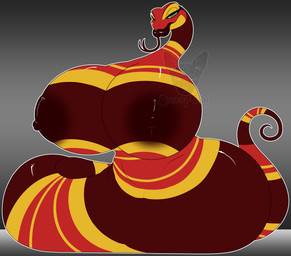big_breasts breasts busty_feral eyelashes female feral forked_tongue green_eyes grey_background lips nipples simple_background solo tail thick_bottom_lip tongue tongue_out pyc-art koati_(film) zaina_(koati) coral_snake elapid_(snake) reptile scalie snake hi_res watermark