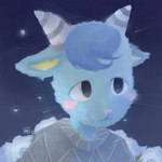 anthro blue_body blue_fur blue_hair blush clothed clothing fur hair horn male moon night outside shooting_star smile solo sweater topwear yellow_inner_ear gelatinjpg animal_crossing nintendo sherb_(animal_crossing) bovid caprine goat mammal 1:1 2021 bust_portrait digital_media_(artwork) hi_res portrait signature