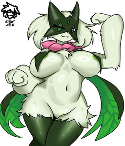 4_fingers anthro areola areola_slip arm_tuft big_breasts biped breast_curtains breasts chest_tuft closed_smile elbow_tuft eyelashes featureless_crotch female female_anthro fingers frill_(anatomy) fur glistening glistening_body glistening_breasts glistening_eyes glistening_legs glistening_thighs green_areola green_body green_fur green_mask legs_together looking_at_viewer mask mouth_closed navel neck_frill nipple_outline nude nude_anthro nude_female one_eye_closed pink_eyes pink_nose simple_background smile smiling_at_viewer solo standing tuft wearing_mask white_background wink winking_at_viewer killer._ez nintendo pokemon felid generation_9_pokemon mammal meowscarada pokemon_(species) 2024 absurd_res digital_drawing_(artwork) digital_media_(artwork) hi_res signature